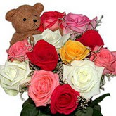 renkli güller ve ayicik   İstanbul Çiçek Satışı hediye sevgilime hediye çiçek 