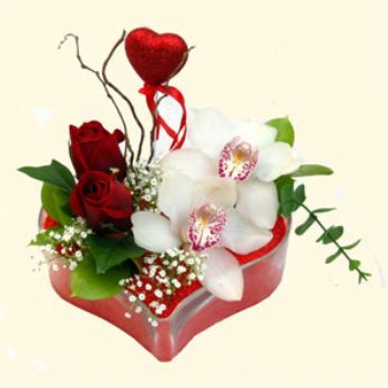  İstanbul Çiçek Satışı hediye sevgilime hediye çiçek  1 kandil orkide 5 adet kirmizi gül mika kalp
