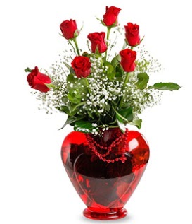 Kalp cam içinde 7 adet kırmızı gül  İstanbul Çiçek Satışı çiçek siparişi sitesi 