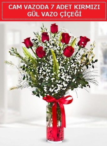 Cam vazoda 7 adet kırmızı gül çiçeği  İstanbul Çiçek Satışı çiçek gönderme sitemiz güvenlidir 