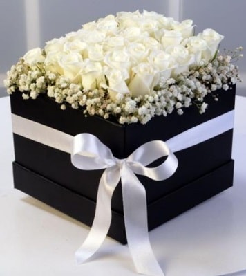 Kare kutuda 19 adet beyaz gül  İstanbul Çiçek Satışı cicek , cicekci 